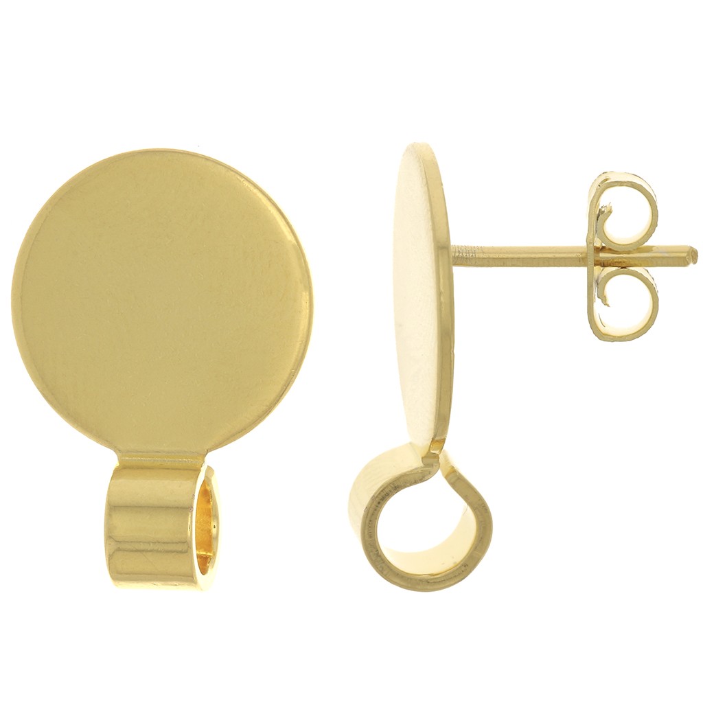 Carissima Orecchini A Bottone In Oro Giallo 9 Carati – Disco Mappamondo Taglio Aperto 8.4mm