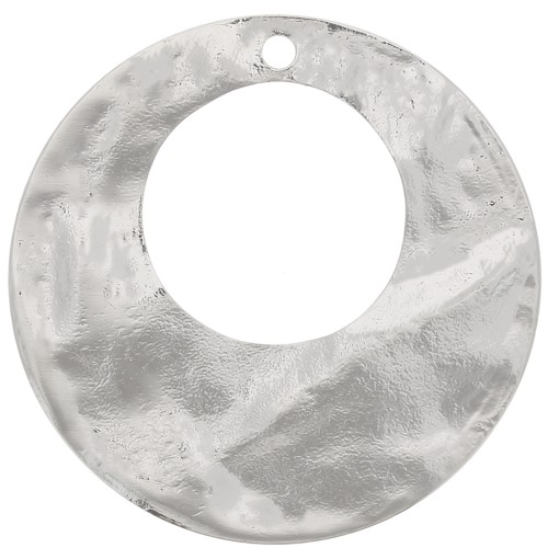 Pendente rotondo martellato traforato 40 mm - Rodio x1