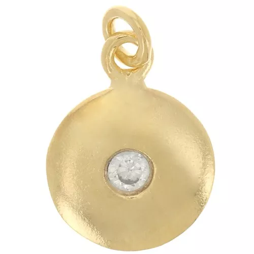Ciondolo rotondo 10 mm con Ossido di zirconio - Argento 925 dorato - Cristallo x1