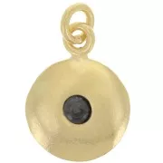 Ciondolo rotondo 10 mm con Ossido di zirconio - Argento 925 dorato - Nero x1