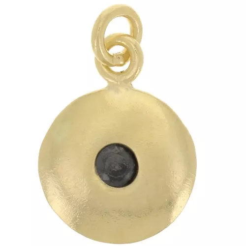 Ciondolo rotondo 10 mm con Ossido di zirconio - Argento 925 dorato - Nero x1