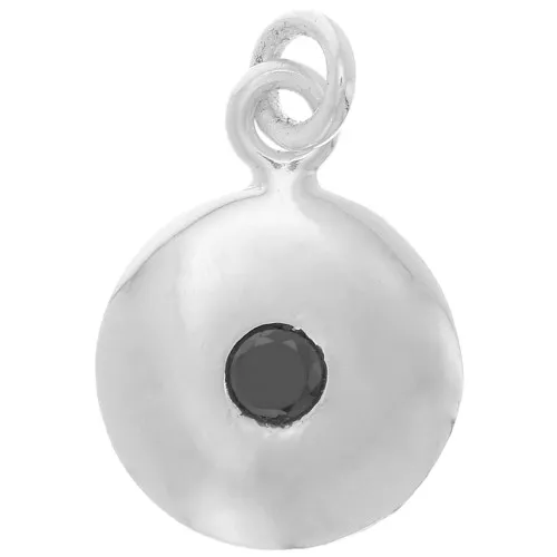 Ciondolo rotondo 10 mm con Ossido di zirconio - Argento 925 - Nero x1
