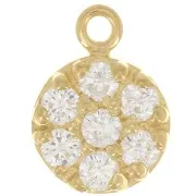 Ciondolo rotondo 9 mm con Ossido di zirconio Arg925 Dorato con oro fino- Crystal x1