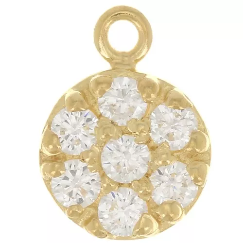 Ciondolo rotondo 9 mm con Ossido di zirconio  Arg925 Dorato con oro fino- Crystal x1