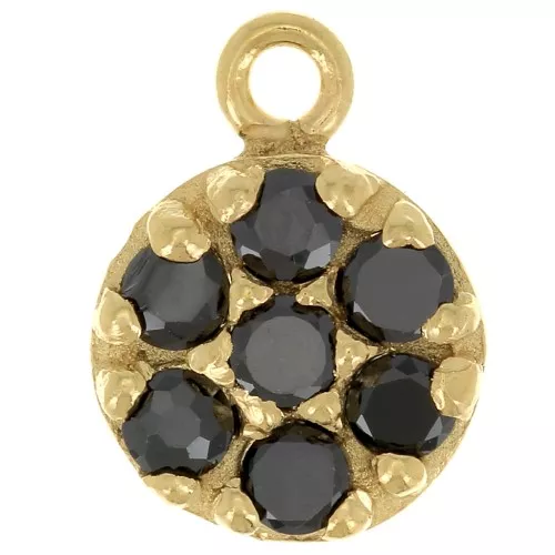 Ciondolo rotondo 9 mm con Ossido di zirconio Arg925 Dorato con oro fino - Nero x1