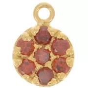 Ciondolo rotondo 9 mm con Ossido di zirconio - Arg925 Dorato con oro fino- Rosso x1