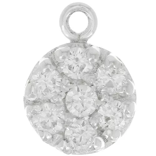 Ciondolo rotondo 9 mm con Ossido di zirconio - Argento 925 - Crystal x1