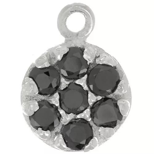 Ciondolo rotondo 9 mm con Ossido di zirconio - Argento 925 - Nero x1