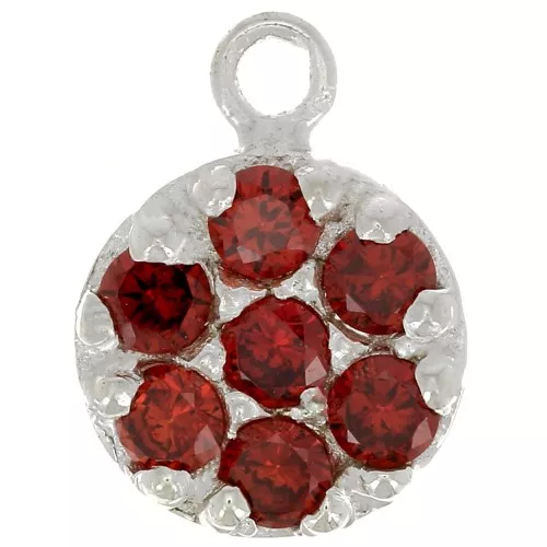 Ciondolo rotondo 9 mm con Ossido di zirconio - Argento 925 - Rosso x1