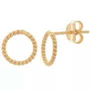 Orecchini perno - Filo intrecciato scavato 10 mm - Arg925 Dorato con oro fino x2