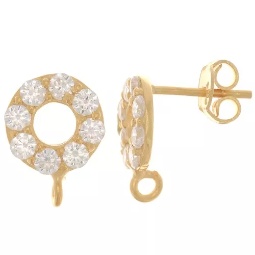 Orecchini perno a cerchio 9 mm con Ossido di zirconio Arg925 Dorato con oro fino- Crystal x2