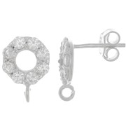 Orecchini perno a cerchio 9 mm con Ossido di zirconio  Argento 925 - Crystal x2|raw }}