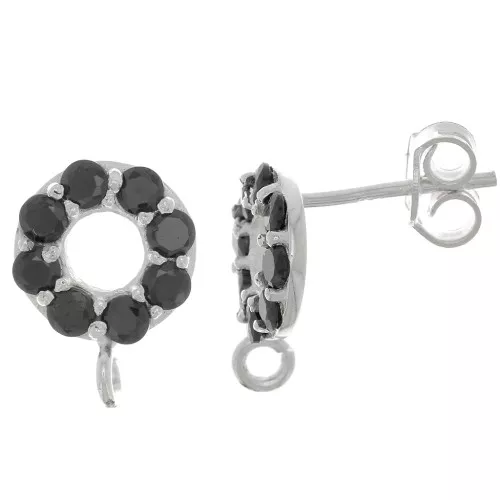 Orecchini perno a cerchio 9 mm con Ossido di zirconio - Argento 925 - Nero x2
