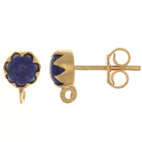Orecchini perno 6 mm con semi pietra preziosa-Arg925 Dorato oro fino Lapis lazzuli