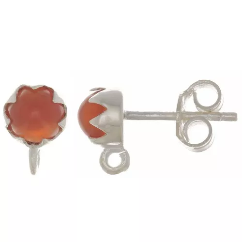 Orecchini perno 6 mm con semi pietra preziosa - Argento 925 - Corniola x2