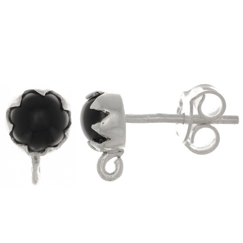 Orecchini perno 6 mm con pietra semi preziosa - Argento 925 - Black Onyx x2