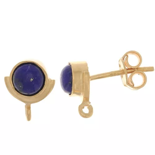 Orecchini a perno 10x8 mm con zirconi - Argento 925 Dorato Lapis lazzuli