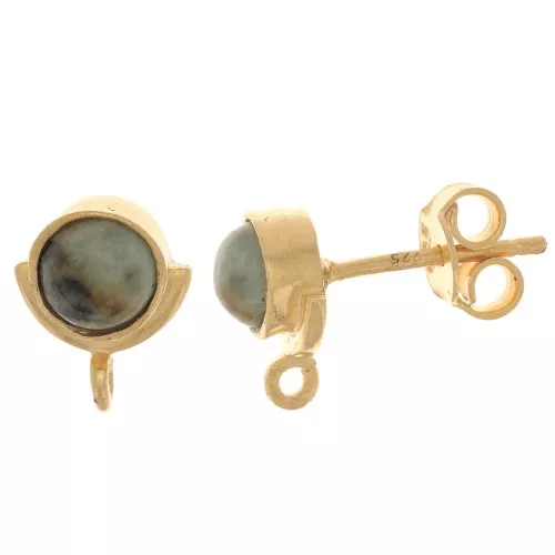 Orecchini a perno 10x8 mm con zirconi - Argento 925 Dorato-Turchese africana