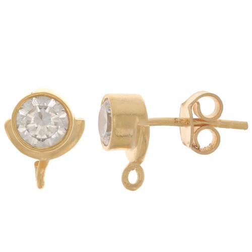 Orecchini a perno 10x8 mm con Ossido di zirconio - Argento 925 Dorato con oro fino Crystal x2