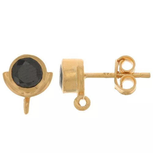 Orecchini a perno 10x8 mm con Ossido di zirconio - Argento 925 Dorato con oro fino - Nero x2