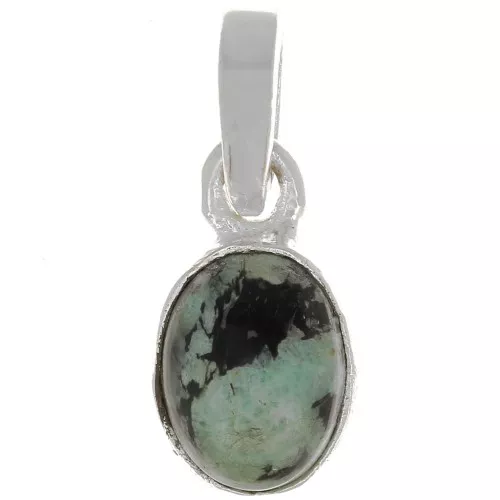 Pendente ovale sfaccettato 12x7 mm - Argento 925 - Turchese africano x1