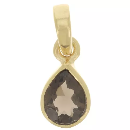 Pendente goccia sfaccettata 12x7 mm - Argento 925 dorato - Quarzo fumé x1
