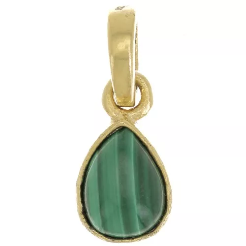 Pendente goccia sfaccettata 12x7 mm - Argento 925 dorato- malachite x1