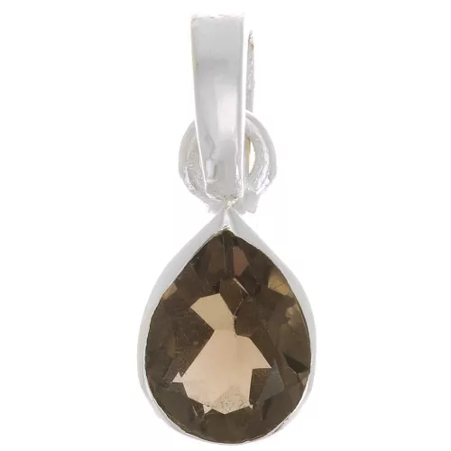 Pendente goccia sfaccettata 12x7 mm - Argento 925 - Quarzo fumé x1
