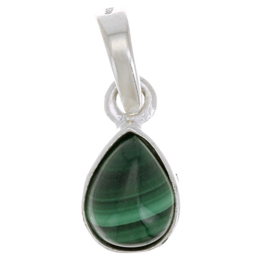 Pendente goccia sfaccettata 12x7 mm - Argento 925 - Malachite x1