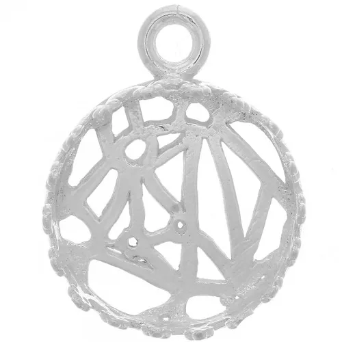 Pendente castone rotondo corona - cabochon fondo piatto 12 mm - Argento 925 x1