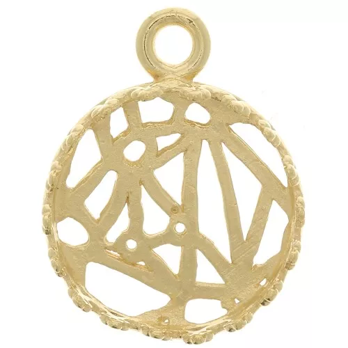 Pendente castone rotondo corona - cabochon fondo piatto 12mm Placcato oro 3 micron