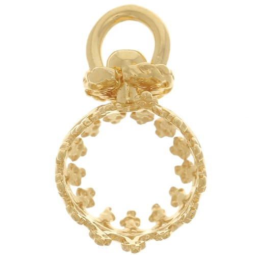 Pendente tondo girevole con corona - per perline da 8mm - placcato oro 3 micron