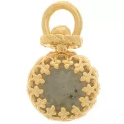 Pendente tondo girevole con corona - per perline da 8mm - placcato oro 3 micron