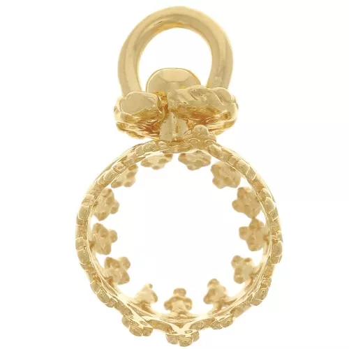 Pendente tondo girevole con corona - per perline da 8mm - Dorato con oro fino x1