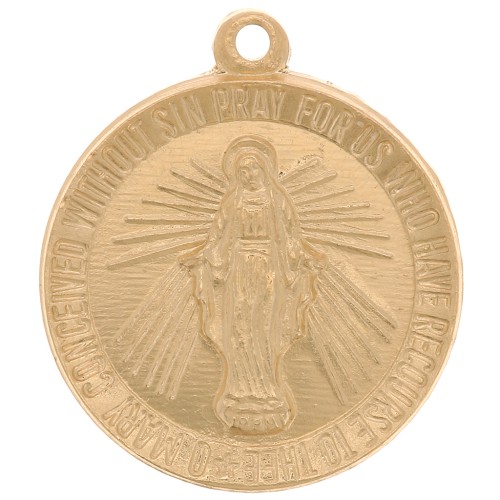 Pendente rotondo lavorato 15 mm - Motivo vergine -Gold filled x1