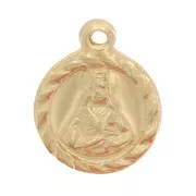 Ciondolo rotondo lavorato 9 mm - motivo religioso - Gold filled x1
