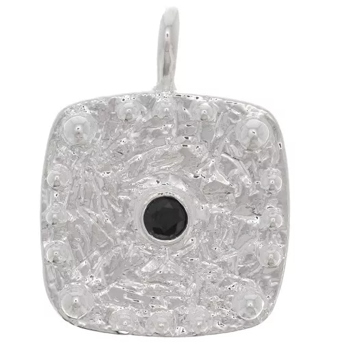 Pendente quadrato martellato con  Ossido di zirconio 21x16mm-Placcatura argento - Nero x1
