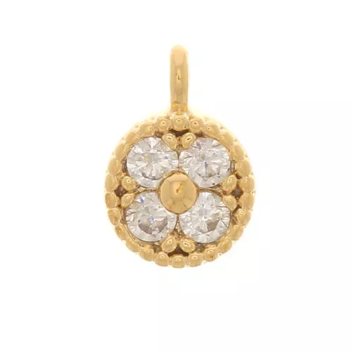 Mini ciondolo rotondo 4 mm con Ossido di zirconio Dorato con oro fino- Crystal x1