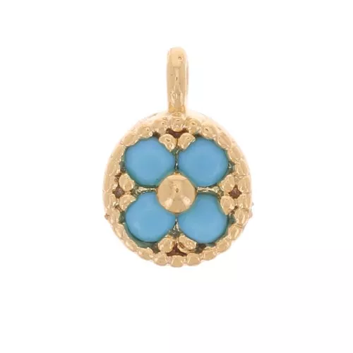 Mini ciondolo rotondo 4 mm con Ossido di zirconio Dorato con oro fino - Turchese x1