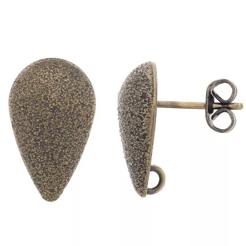 Orecchini perno goccia diamantata 14x8 mm - anello aperto - bronzo x2