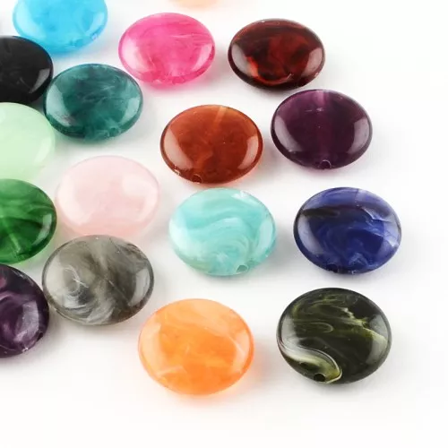 Assortimento di perline acriliche piatte rotonde 22 mm multicolore marmorizzato x20