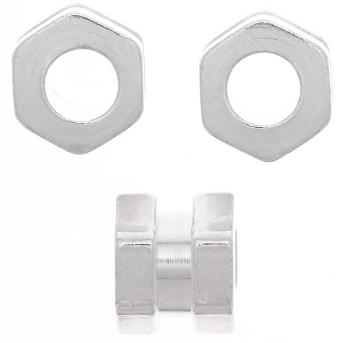 Perlina effetto dado 5x6 mm con foro grande - Argento 925 x1