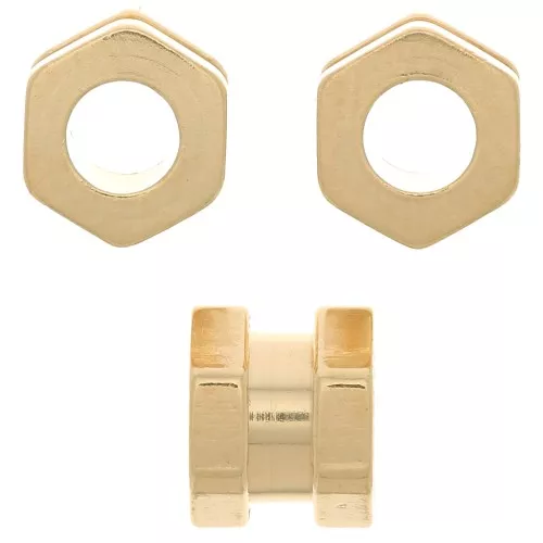 Perlina effetto dado 5x6 mm con foro grande - Argento 925 dorato x1