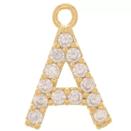 Ciondolo alfabetico da 10 mm con ossidi di zirconio - A - Dorato con oro fino x1