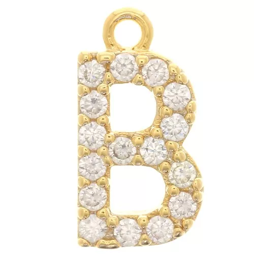Ciondolo alfabetico da 10 mm con ossidi di zirconio - B - Dorato con oro fino x1