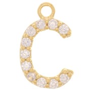 Charm lettera alfabeto 10 mm Ossidi di zirconio - C - Dorato con oro fino x1