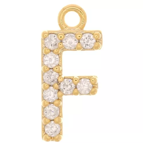 Ciondolo alfabeto 10 mm con ossido di zirconio - F - Dorato - Cristallo x1