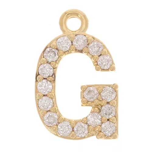 Charm alfabetico da 10 mm con ossidi di zirconio - G - Dorato con oro fino x1