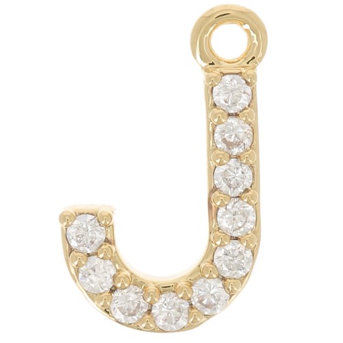 Ciondolo alfabeto 10 mm con ossido di zirconio - J - Dorato con oro fino x1