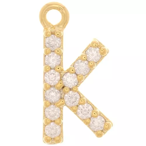 Ciondolo alfabeto 10 mm con ossido di zirconio - K - Dorato - Cristallo x1